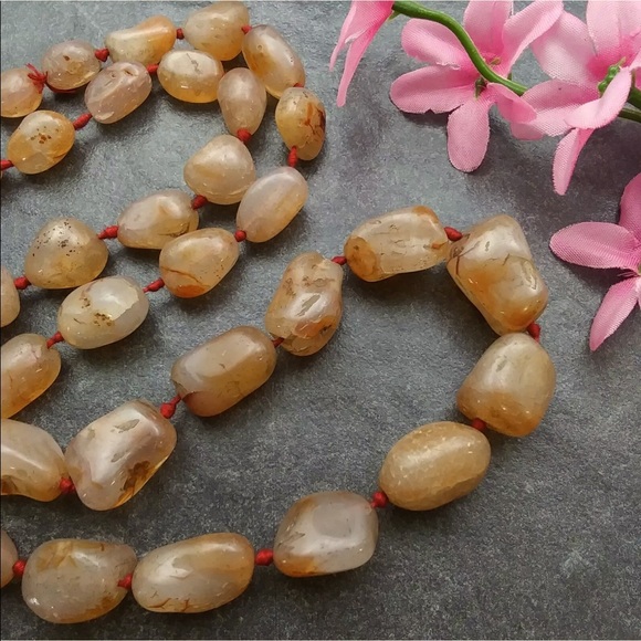 Vintage Hand-Knotted Stone Beaded Necklace. 24” - Picture 5 of 8